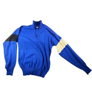 Edelweiss Quarter Zip Sweater Mens Medium Blue Excellent Vintage Wool Blend Mock
